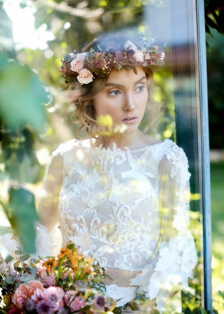 Greek Spring Wedding Bride behind the glass