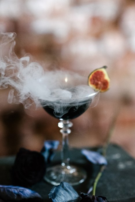 Black cocktail with fig in Thessaloniki 