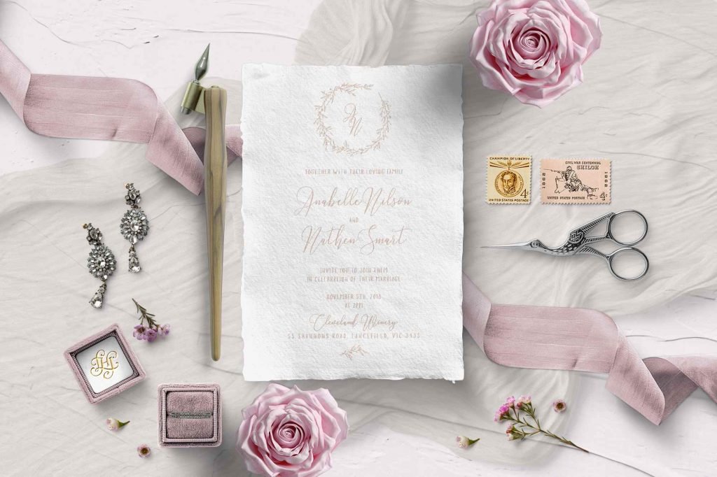 dusty pink roses invitations Giant Invitations Ellwed