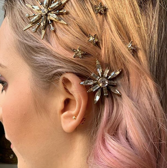 Alan Buki Hair pink hair with diamond star pins
