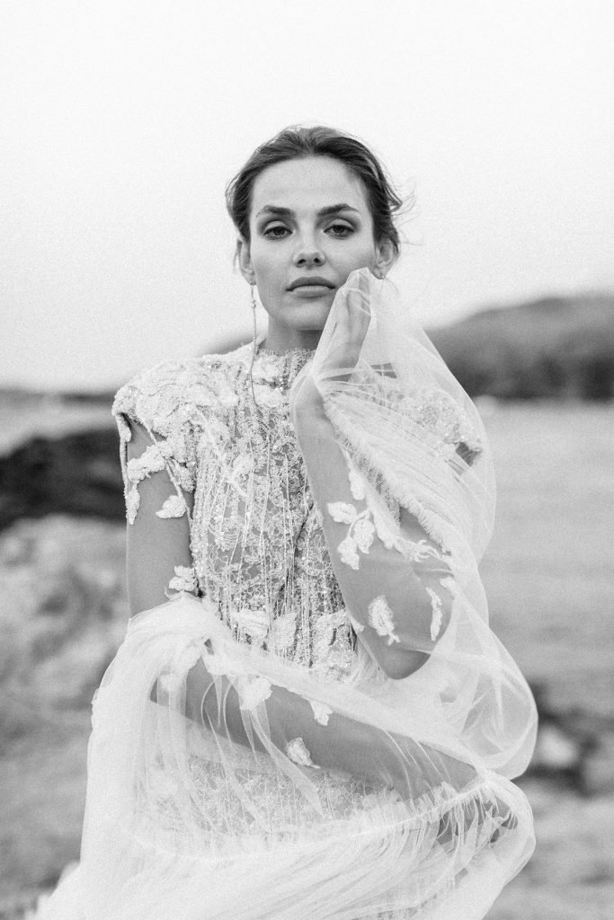 Mairi Maprola dress Love Story in Mykonos bride in black and white
