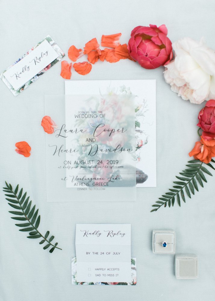 SUMMER CORAL LAKESIDE WEDDING coral flowers stationery