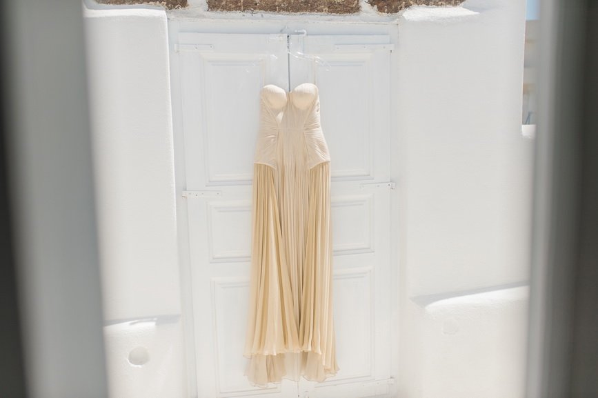 Hellenic Chic Elopement brides golden dress