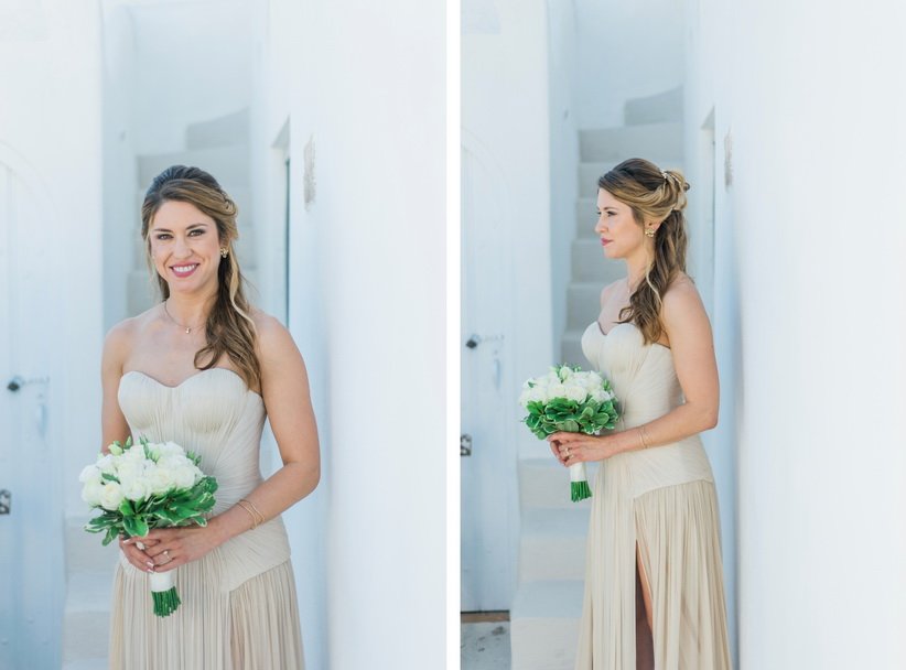 Hellenic Chic Elopement bride in Santorini