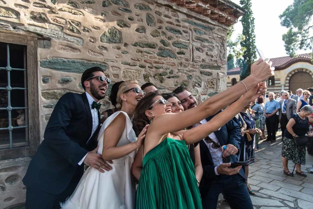 Wedding party with doing selfies 