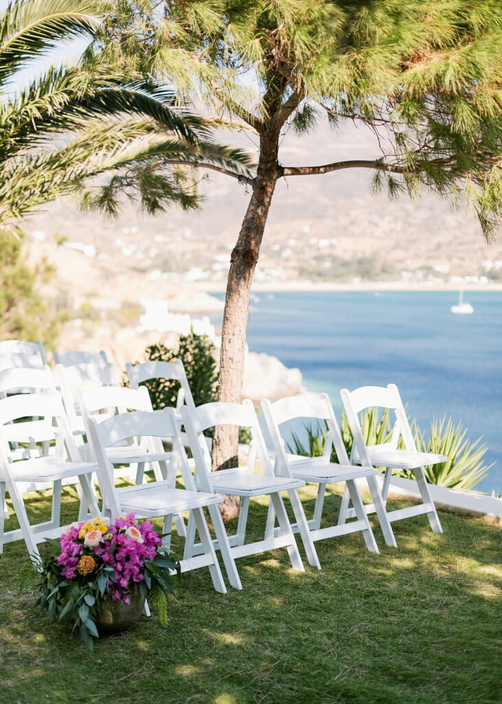 wedding ceremony chair setup at the Fun and colorful modern island wedding