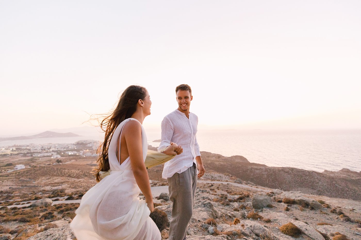 Lovebirds on the tips of Naxos island at their elopement