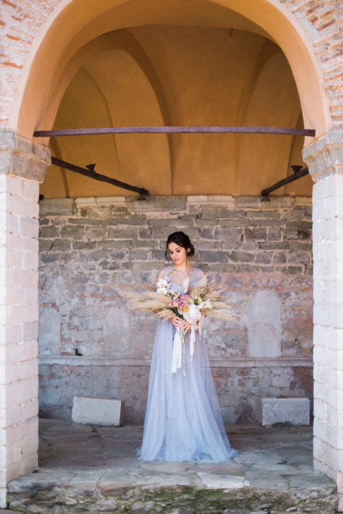 Dusty Blue and Pampas Luxury Elopement at the Historical Venue in Kavala 