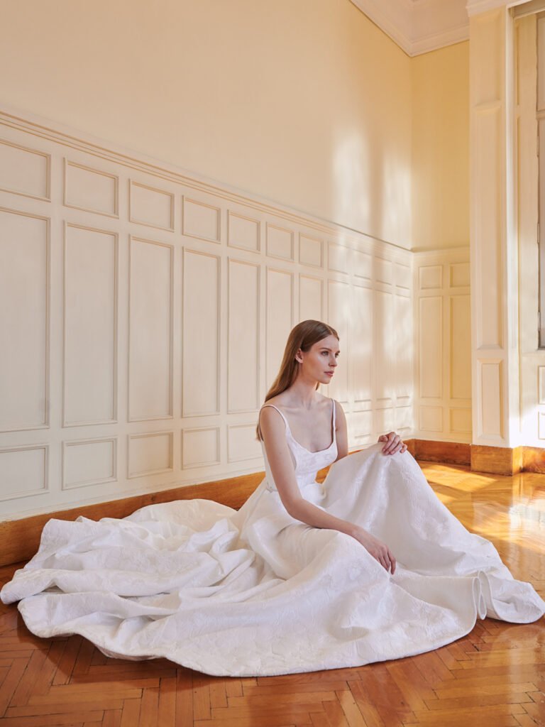 Bride sitting on the floor Greek Bridal Designer