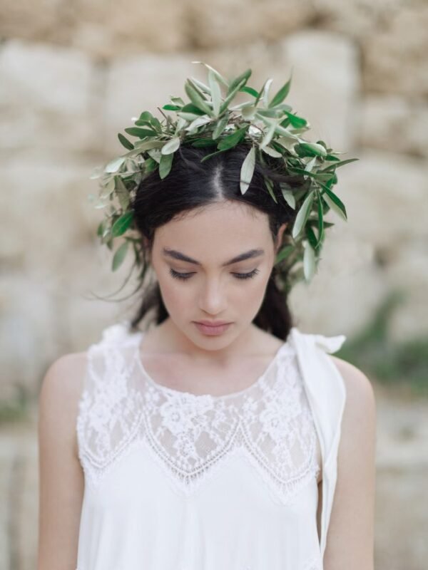 Rustic and Graceful Bridal Inspiration Bride with olive crown