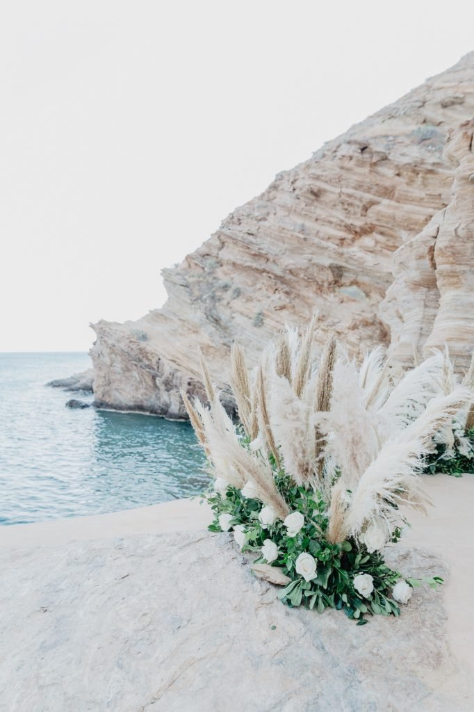 ceremony decoration for the wedding on the rocks in Ios island