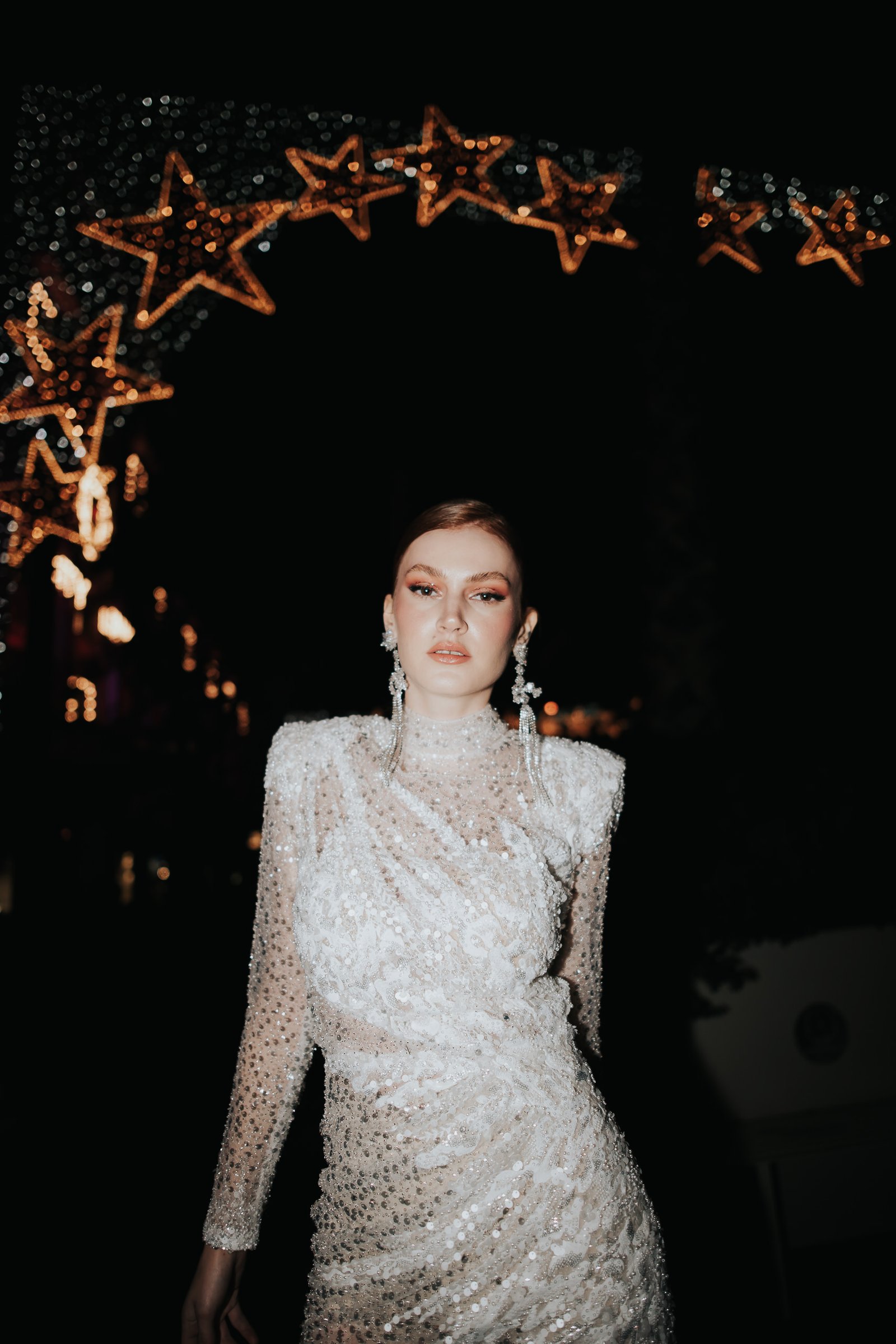 The Nightfall Bridal Fashion Editorial Bride on the street of Athens 