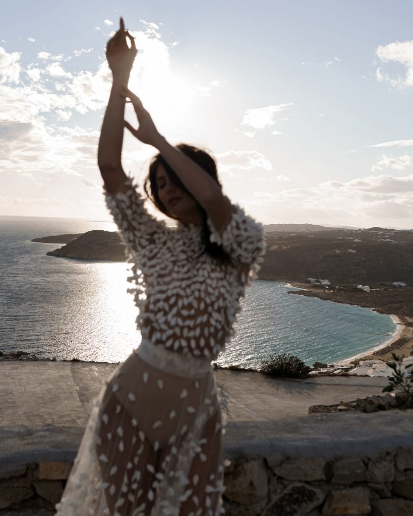 Intimate Myconina Wedding on the top of the hill at the Panoptis Escape with the view of the bay. 