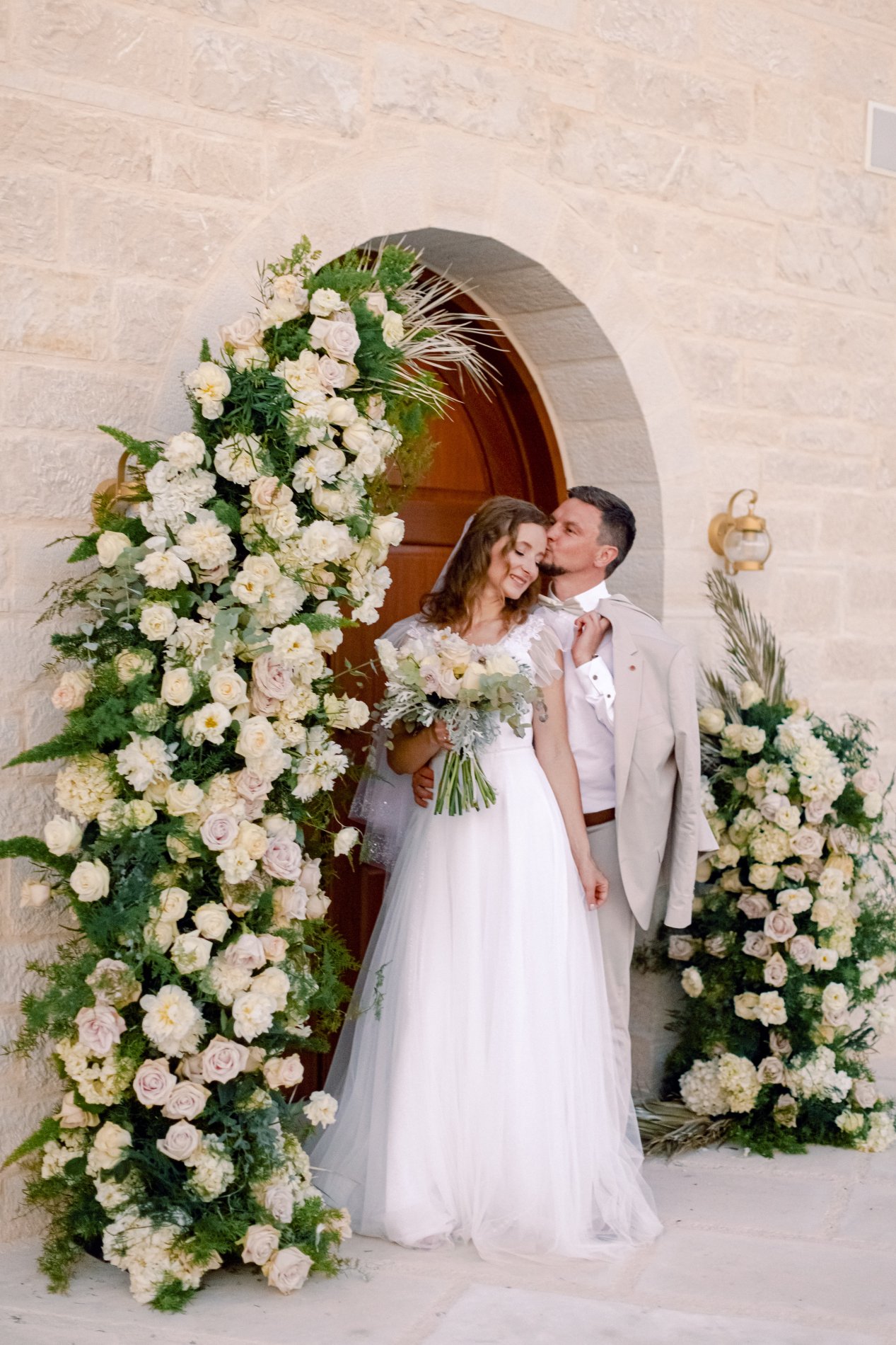 Tiny Orthodox Wedding in Crete With Lavish Private Villa Party Bride and Groom by the Church