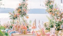 Intimate and Colourful Destination Wedding in Halkidiki, Greece Table setup