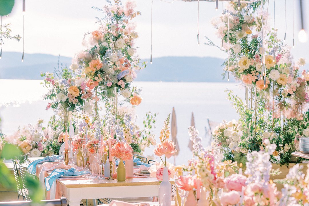 Intimate and Colourful Destination Wedding in Halkidiki, Greece Table setup