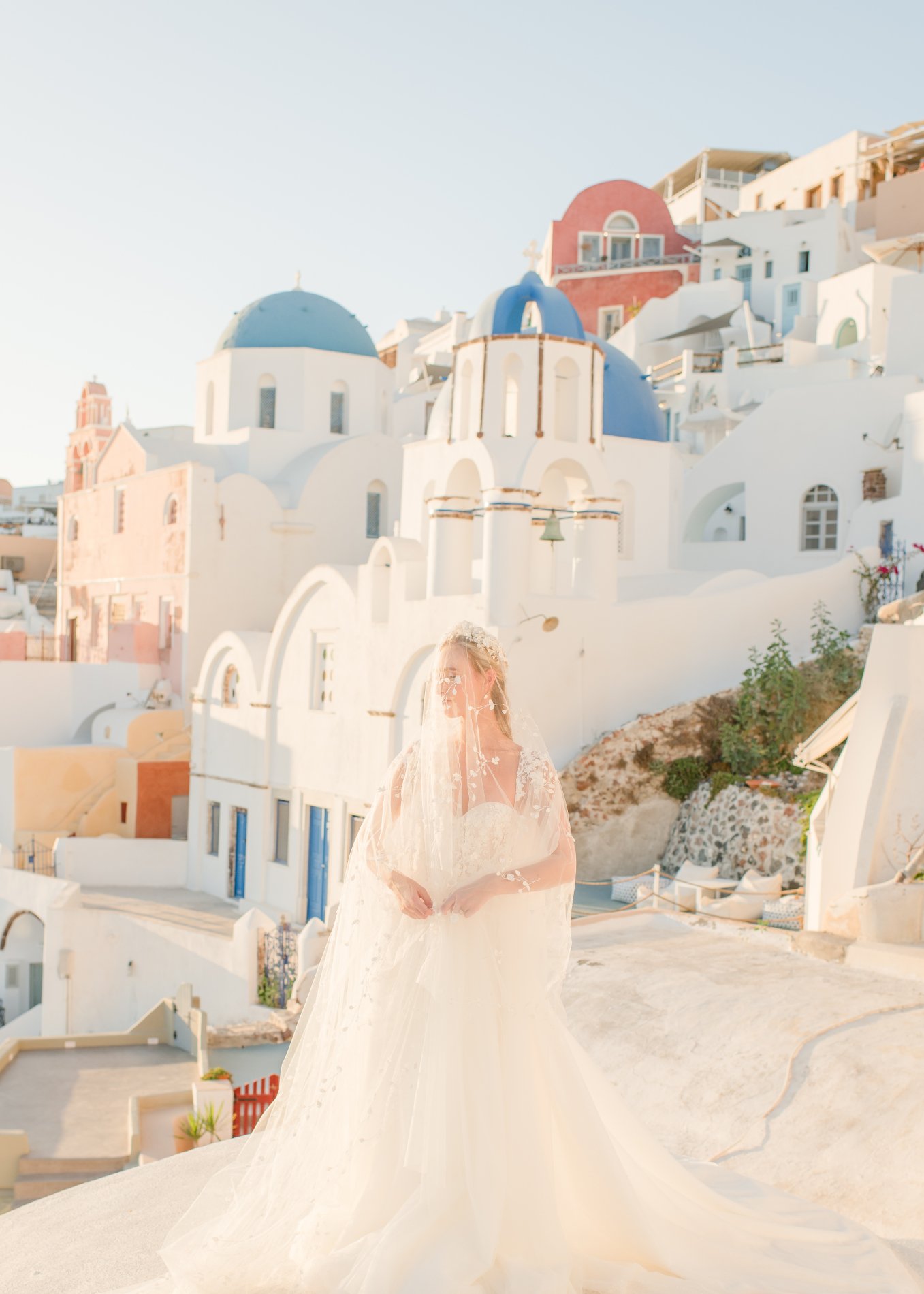 Bride posing in Santorini