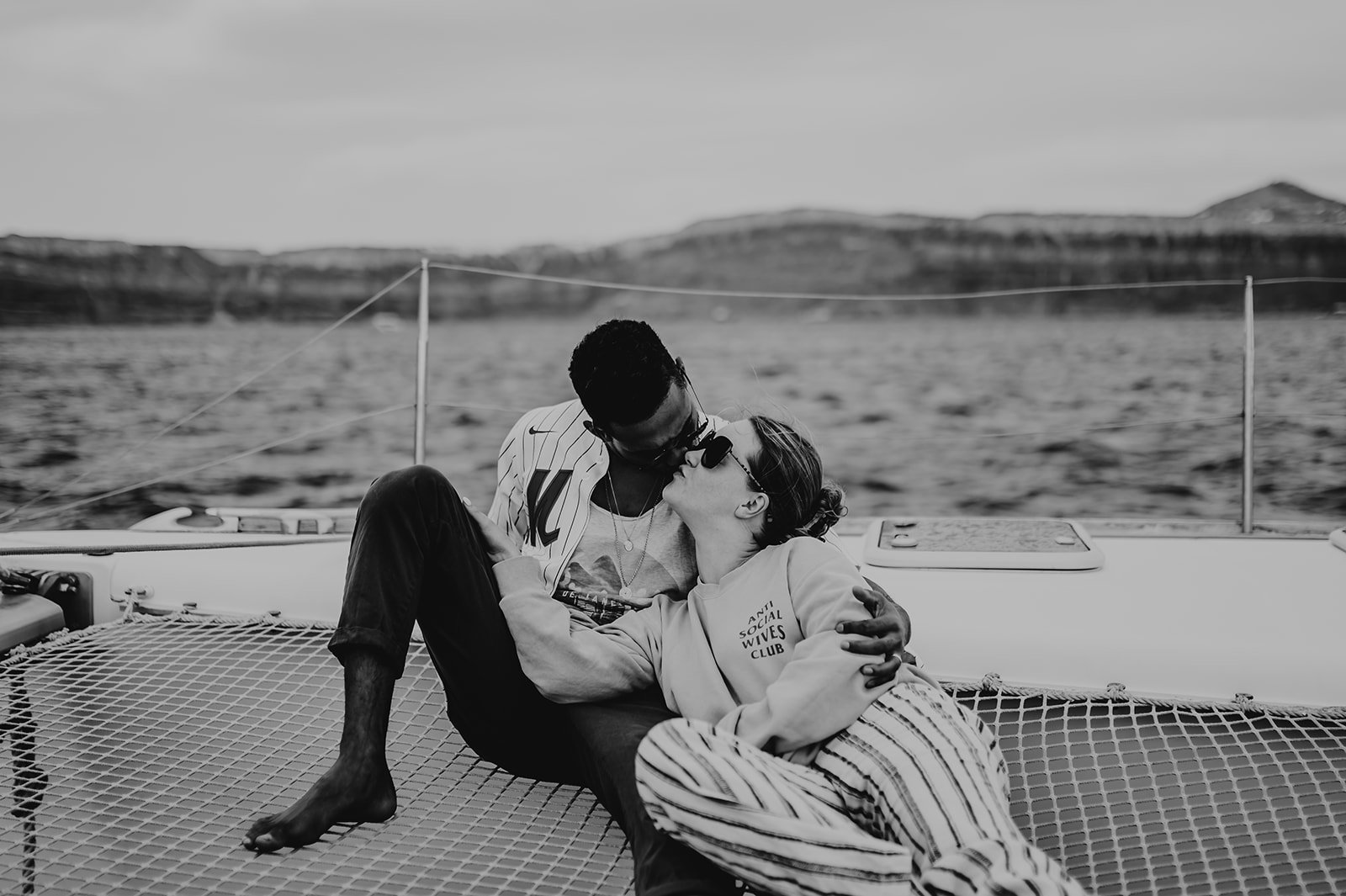 Couple kissing on the boat
