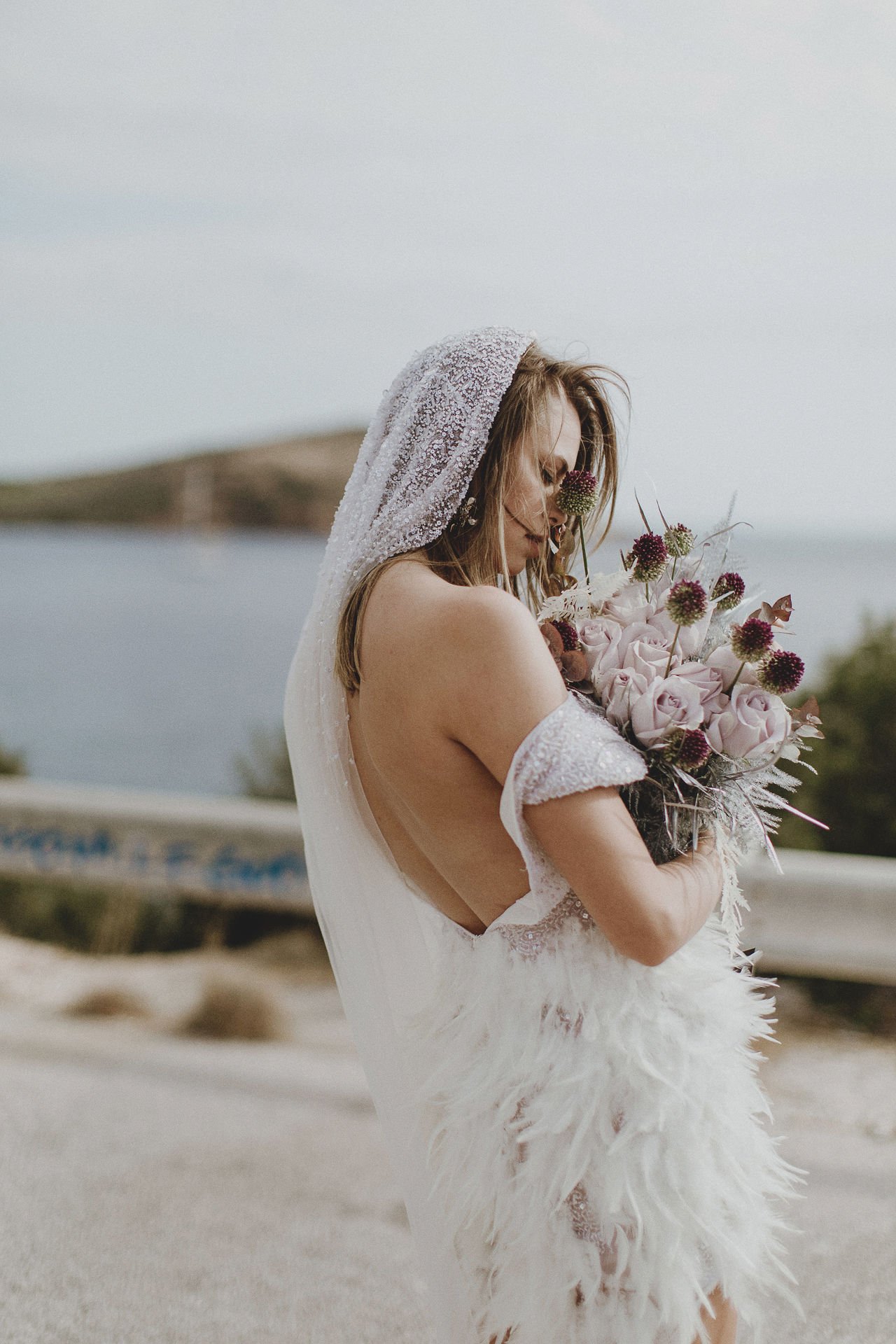 Athenian Riviera Elopement in Greece Bride with Boquete