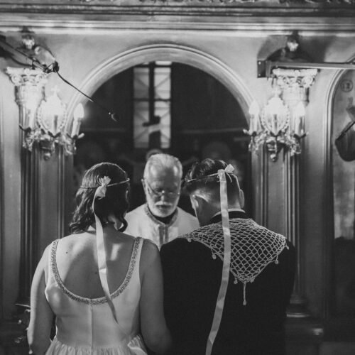 mountain wedding in Saint George bride and groom at the alter