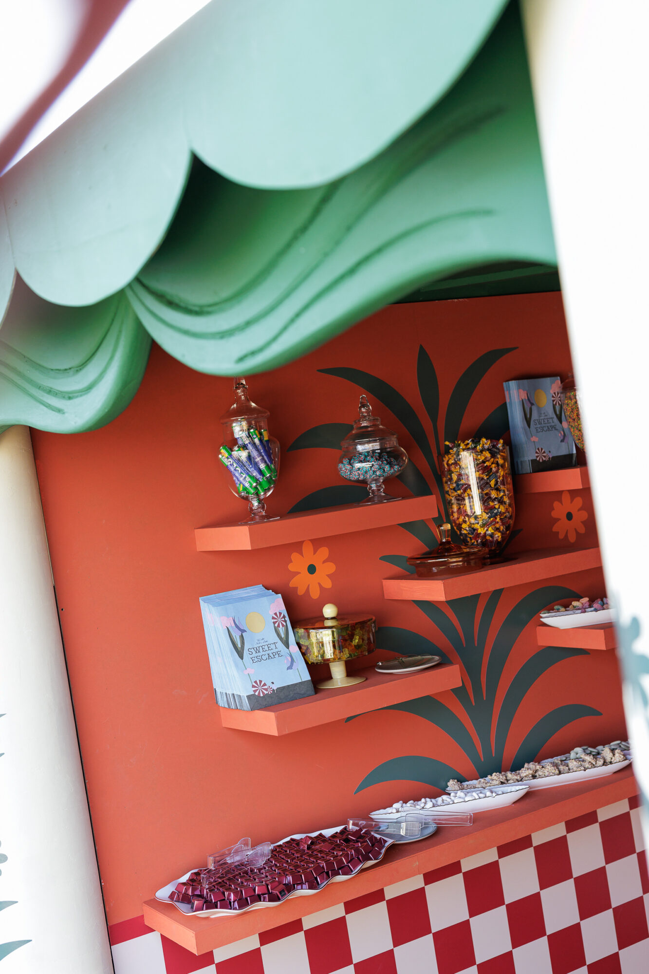 Wedding sweets and candy in a cabana with personalized and memorable wedding welcome bags in Athens Greece
