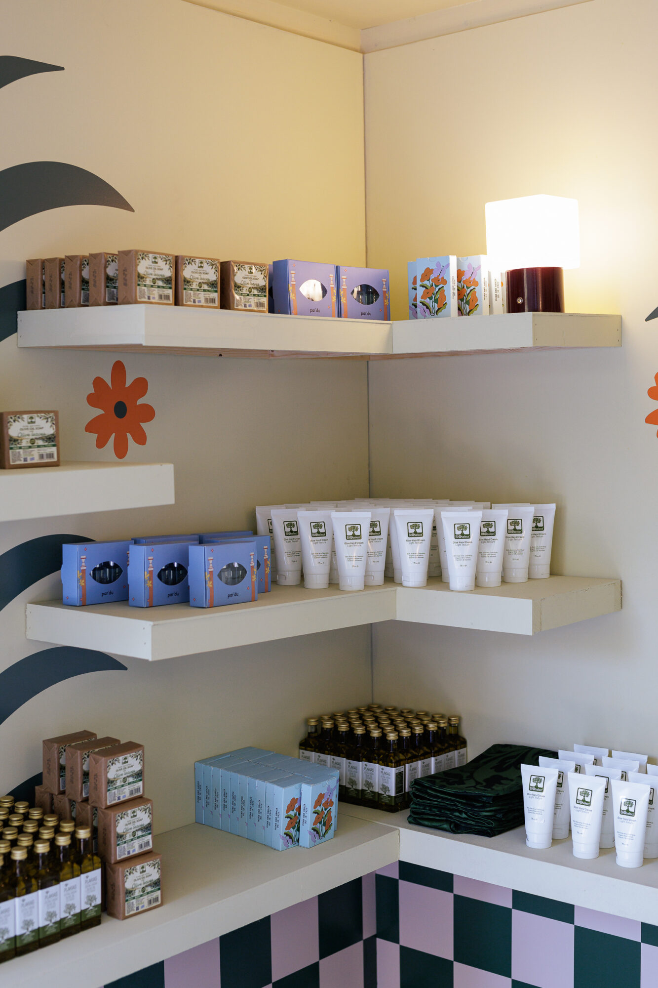 A selection of different wedding guest gifts with Greek theme in Athens Island Riviera venue 